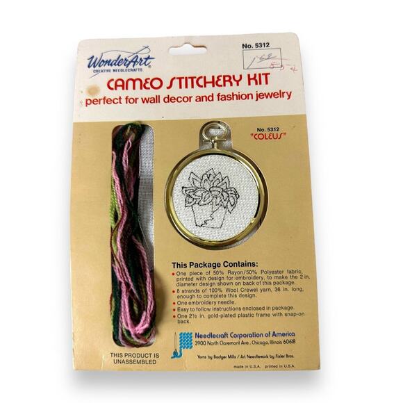 Wonder Art Cameo Stitchery Kit 5312 Coleus Vintage Embroidery Stamped Frame USA - Picture 3 of 11